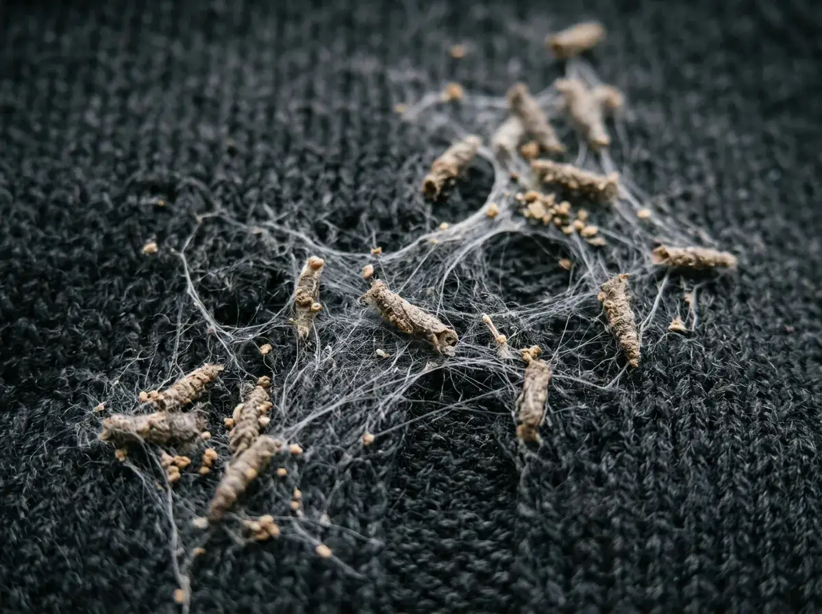 Fehéres, selymes szövedék vagy apró tokocska a textilen